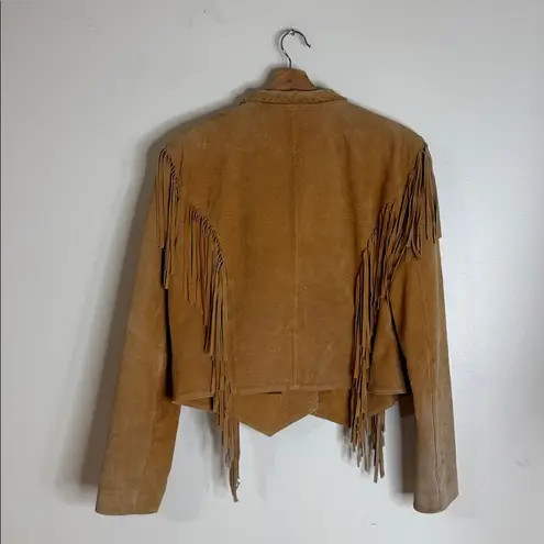 Carroll original wear leather tassel fringe western rodeo jacket coat Y2K M fall Tan Size M