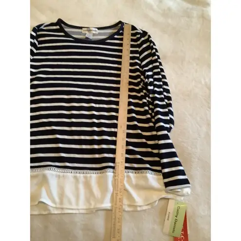 Cathy Daniels  Size XL Women’s Mock Layer Blue White Stripe Top Poly Blend NWT ￼￼