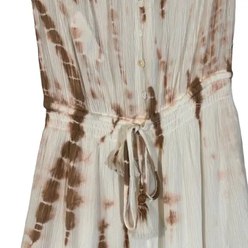 Olivaceous  Cream & Brown Tie Dye Strapless Summer Dress Women Sz S