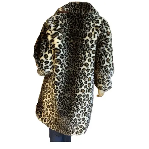 VINTAGE 1980'S BEBE NOSH BLACK & TAN ANIMAL PRINT FAUX FUR COAT (M) Size M
