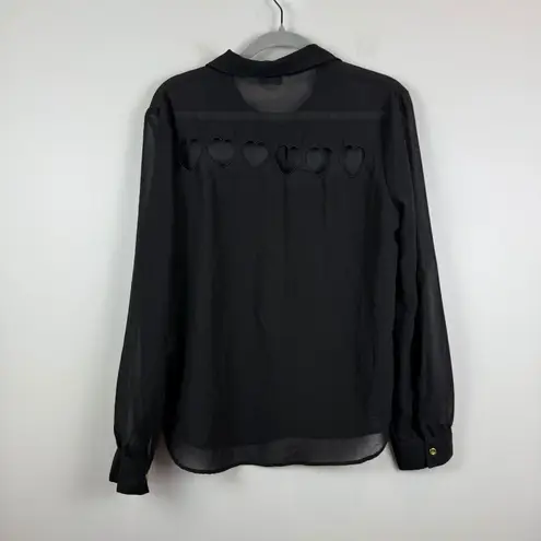 Tramp Shirt Womens Large Black Heart Cutout Button