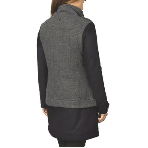prAna Caprise Insulated Wool Blend Convertible Gray and Black Trench Coat