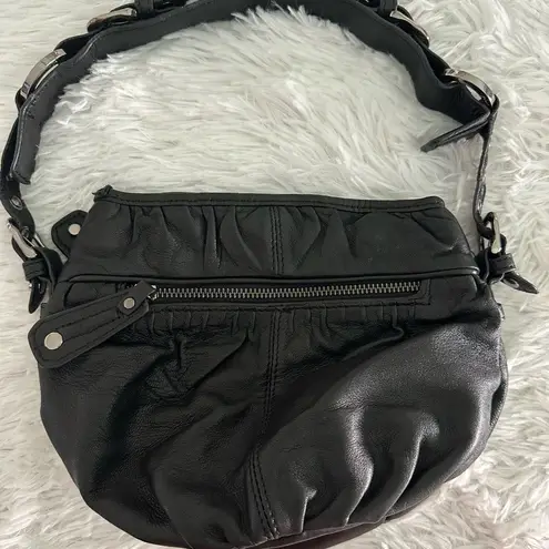 Drake Junior Black Leather Zipper Shoulder Bag