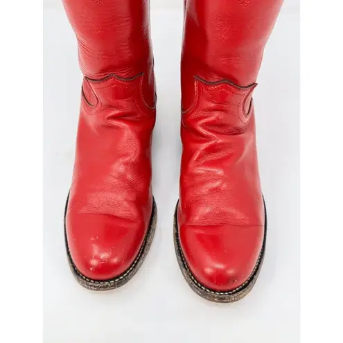 Justin Boots Justin Womens Western Boots Red Leather Mid Calf Pull On Cowgirl Roper US 5.5 B