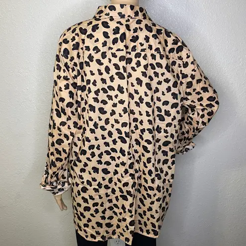 kim rogers NWT Kim Roger’s Long Sleeve Leopard Print Button Down Shirt Tan Black Size XL