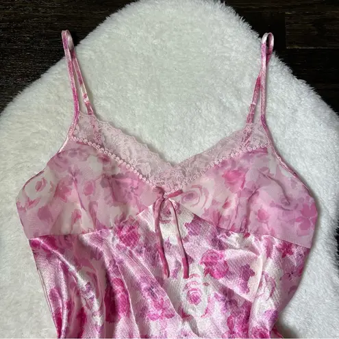 Morgan Taylor Intimates Pink Floral Rose Satin Lace Lingerie Nightie Slip Dress