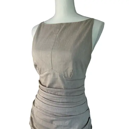 SOVERE Tova Mini Dress in Cafe Latte Small New Womens Linen Mini Tan