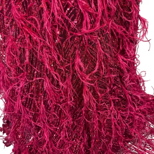 PORTIA AND SCARLETT Red Glitter Feather Gown Dress with Train PS21228 Size Size 0