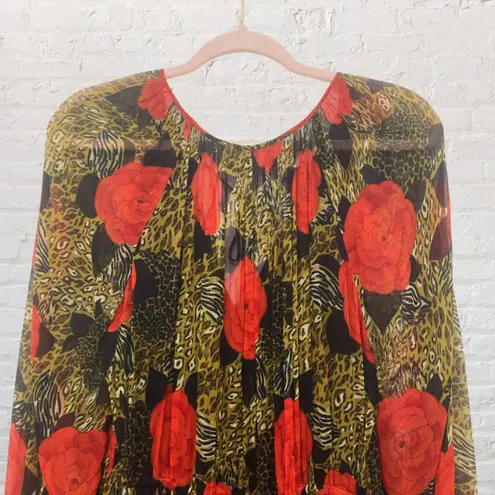 The Kooples Jungle Camelia Print Tiered Ruffle Dress L Red Multi Boho Midi