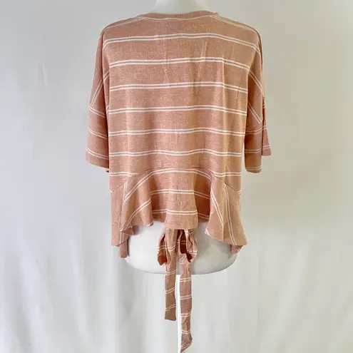 Lumière New Tie Back Ruffle Hem Short Sleeve Top Striped Knit Amber