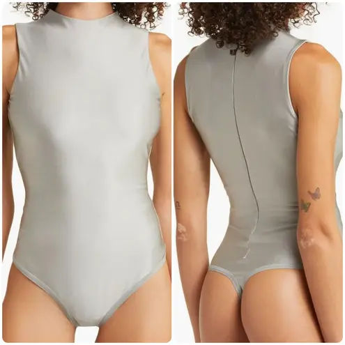 SKIMS Womens Summer Disco Mock Neck Sleeveless Tank Bodysuit Size M Smoke