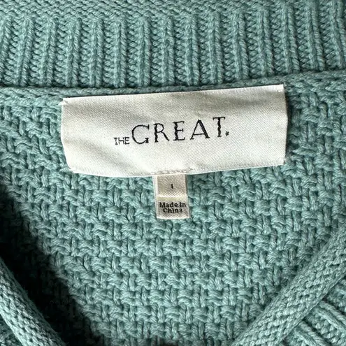 The Great . Poppy embroidered cotton knit sweater in sage size 1 (Small)