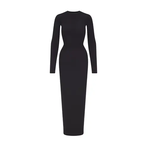 SKIMS Fits Everybody crew Neck long sleeve Dress, BLACK, X-Small, $88