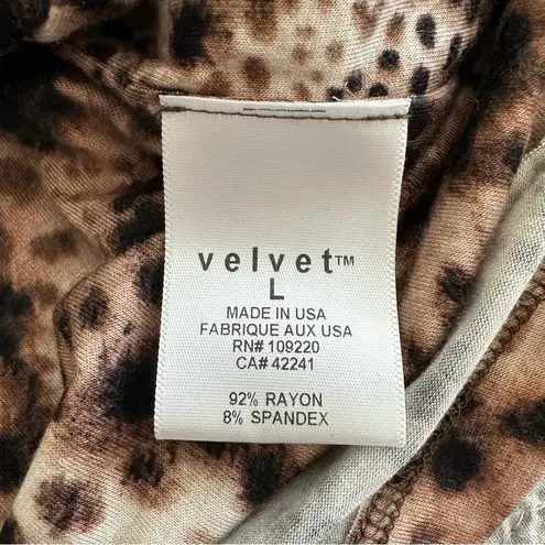 Velvet by Graham & Spencer Soft Leopard Print Stretch Dress Draped Neck Size L Brown Size L