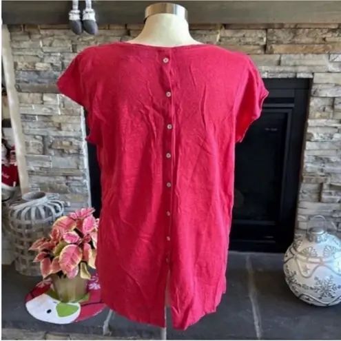 Tahari Red Cap Sleeve Buttoned Back Linen Blouse