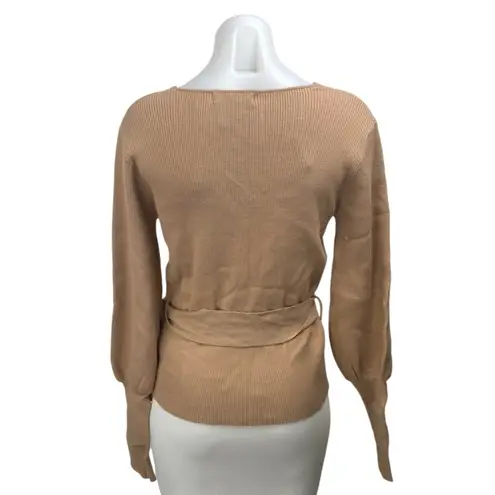 Fashion Union NEW Brown Rib Knit Belted Square Neck Long Sleeve Sweater Top Sz 8