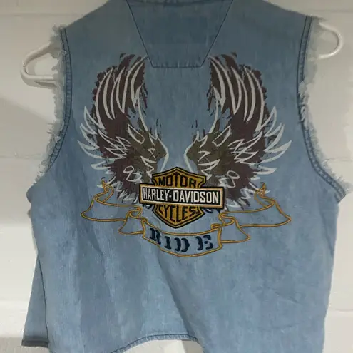 Harley Davidson denim snap button cropped tank medium