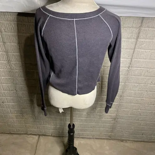 Intimately Free People Grey Waffle Knit Cropped Henley Long Sleeve Top Size XS Gray