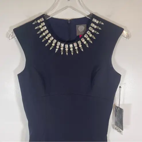 Vince Camuto NWT  navy sheath dress beaded neckline rhinestone cocktail size 6