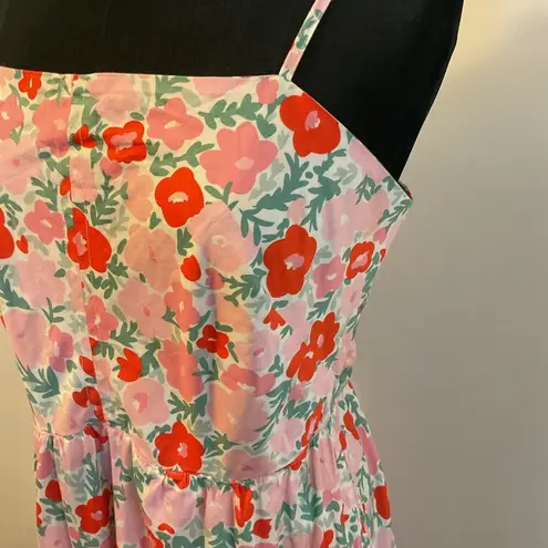 2. Free Assembly Pink & GreenFloral Tiered Midi Dress with Tie Back Size X