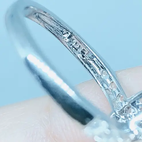 Aquamarine White Sapphire Halo Women's Engagement Ring in Sterling Silver Sz 6