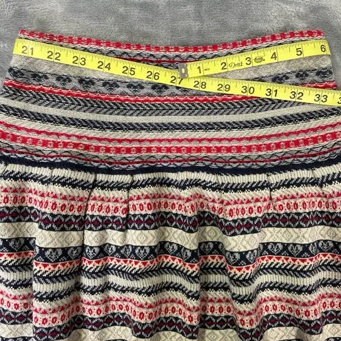 Knitted crochet pleated flare sweater holiday Christmas ski preppy striped skirt Blue Size M