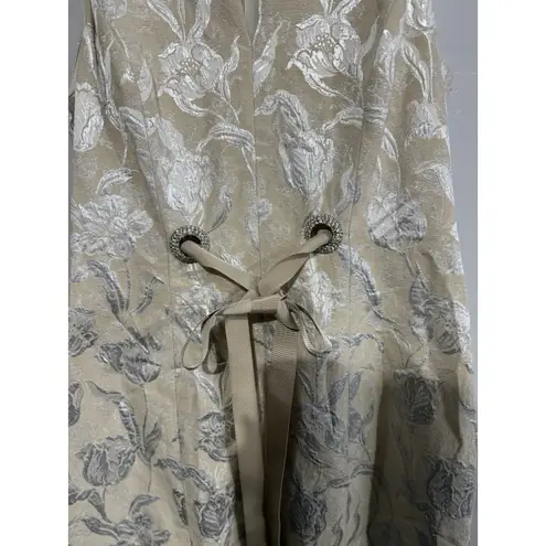 Chetta B Sherrie Bloom Peter Noviello Cream And Silver metallic floral Dress 8