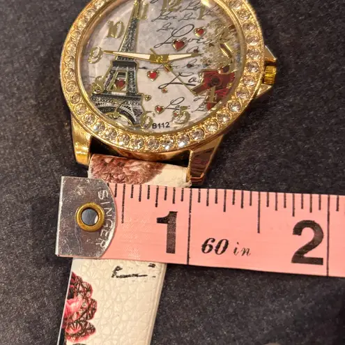 Source Unknown Parisian Gold-Tone Crystal Eiffel Tower Strap Paris LoveWatch Rhinestone Rose
