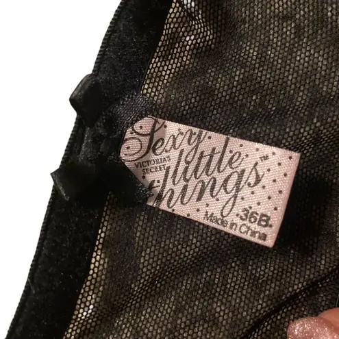 Victoria's Secret Y2K Victoria’s Secret 36B Push Up‎ Ruffled Lace Babydoll Top Black Sequin Mesh