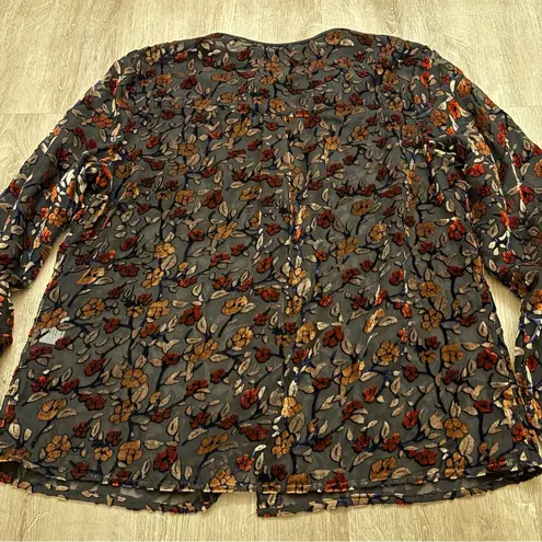 Sara Campbell Sheer Moody Floral Burnout Velvet Blouse Womens Large Made in USA Black
