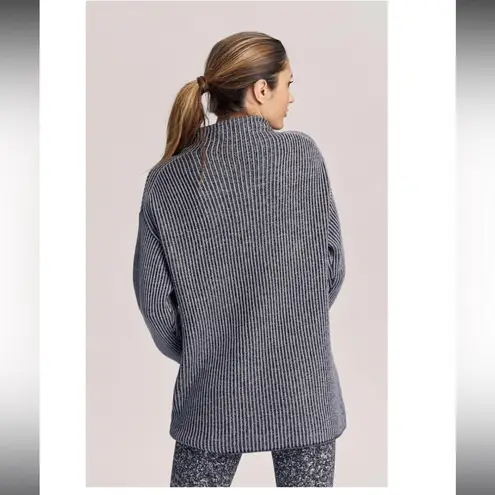 Varley Collins Tunic Sweater Merino Wool Blend Ribbed Knit Mockneck gray medium