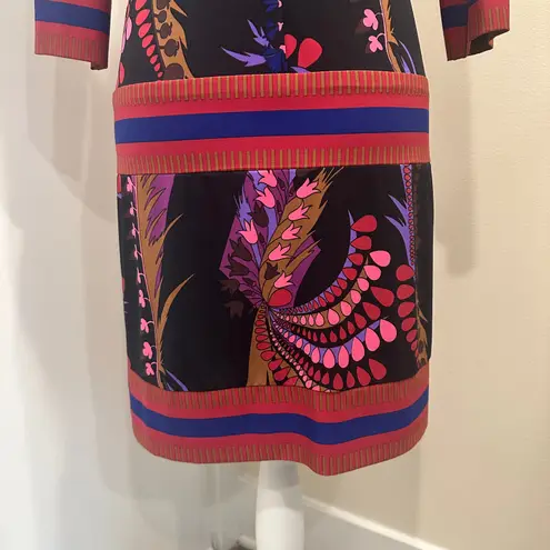 Ali Ro Pink Multicolor Abstract Stretch Jersey Shift Dress Art to Wear Mod Retro