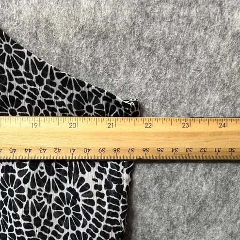 Fever Top Large Black White Print Sleeveless Layered Tunic Blouse Lined Sheer