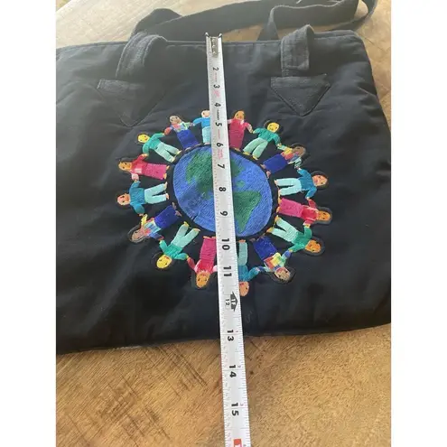 RUTH Y NOHEMI Guatemalan Colorful Children Of The Earth Padded Flat Bottom Tote Black