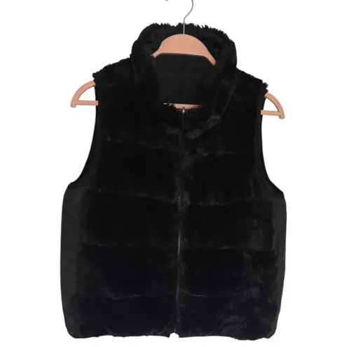 Dylan Los Angeles Black Faux Fur Reversible Puffer Vest Womens sz S Luxury Soft