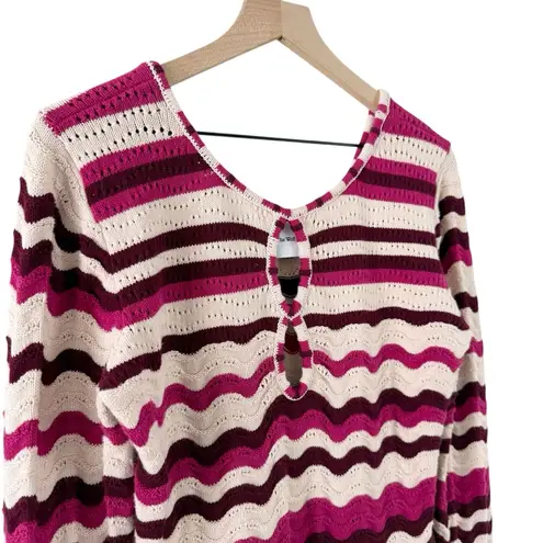 The Wolf Gang Anthropologie Lucid Knit Mini Dress Wavy Stripe Flared Sleeve Sz M Pink Size M