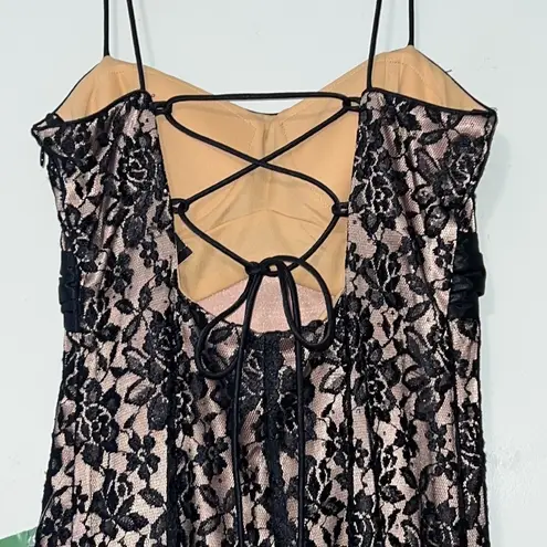 Jump Apparel size 5/6 junior black prom dress black lace overlay lace tie back