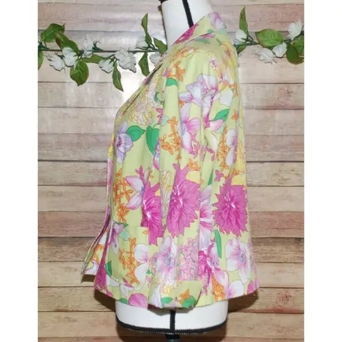Rafaella Bold Bright Floral Bolero Crop Jacket Size 12 Office Career 3/4 Sleeve