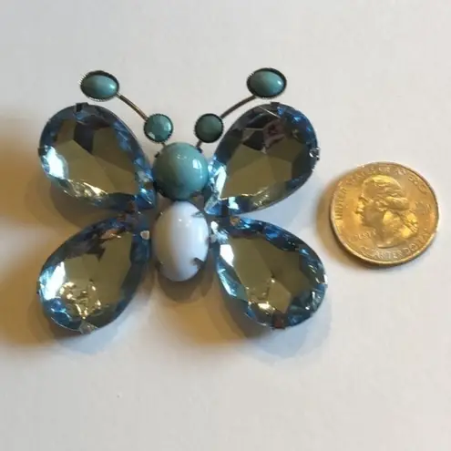 Vintage Blue  Gemstone Butterfly Brooch Shoulder Pin