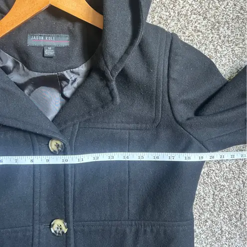 Jason Kole Black Hooded Pea Coat Classic Wool Blend Basic Fall Winter Medium