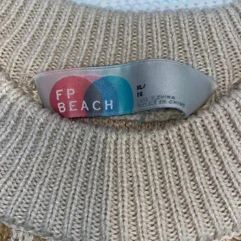 Free People Beach Oversized Grandpa Sweater XL Womens Tan Blush Pullover Crew