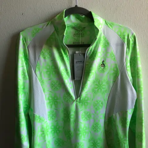 Cutter and Buck Annika Windbreaker Atmosphere Neon Green & White Half Zip Sz M NWT
