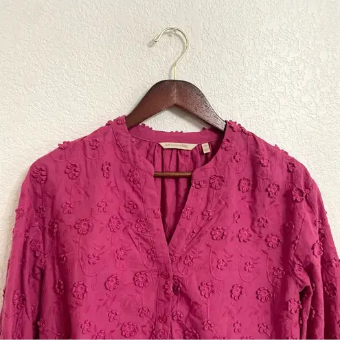 Soft Surroundings Womens Shirt Blouse Mauve Embroidered 3D Flower Size Medium