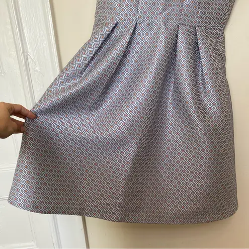 Gal Meets Glam Cosette Jacquard Fit & Flare Dress Blue/Silver/Brown Sz 6 Small