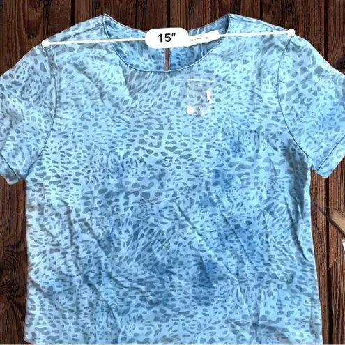 Life in Progress  Womens Small Blue Cheetah Print Blouse • Keyhole Neck NWT