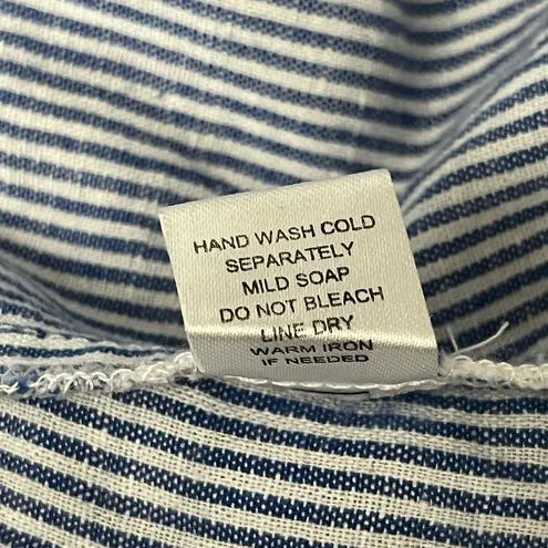 For Cynthia Women’s Blue White Striped Tunic Blouse Embroidered Floral Size S