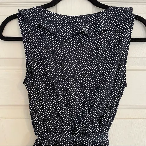 Motherhood Maternity Dress Navy White Polka Dot Chiffon Ruffle V-Neck Tie Size S