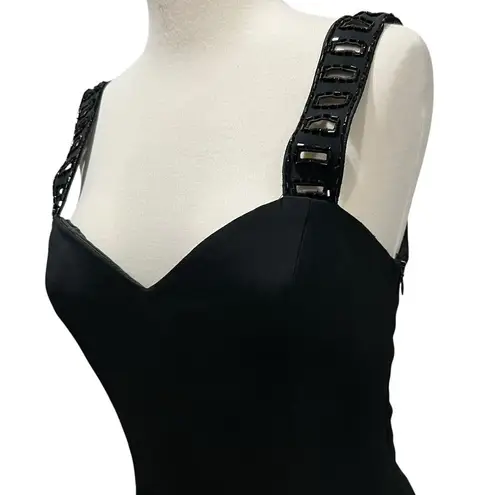 Lillie Rubin Maxi Dress Womens 8 Black Embroidered Beaded Evening Gown Formal