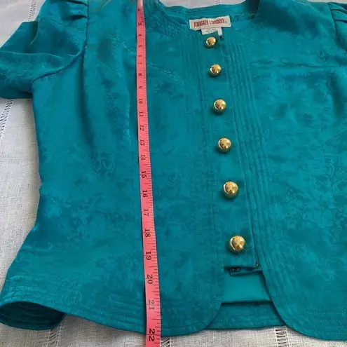 Maggy London Maggie London 80s silk blazer with gold buttons in deep turquoise.
