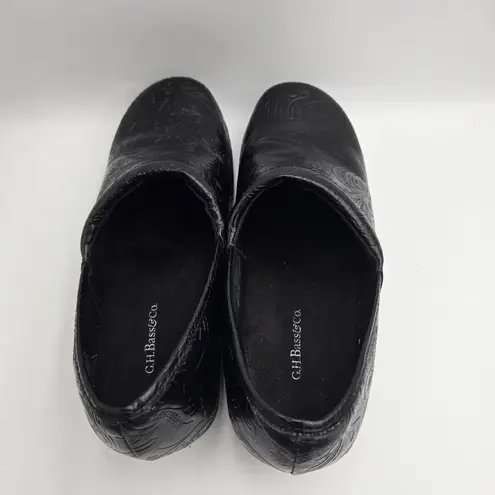 G.H. Bass & Co Melinda Black Floral Embossed Clog Slip On Shoes Women 8M Comfort Size 8